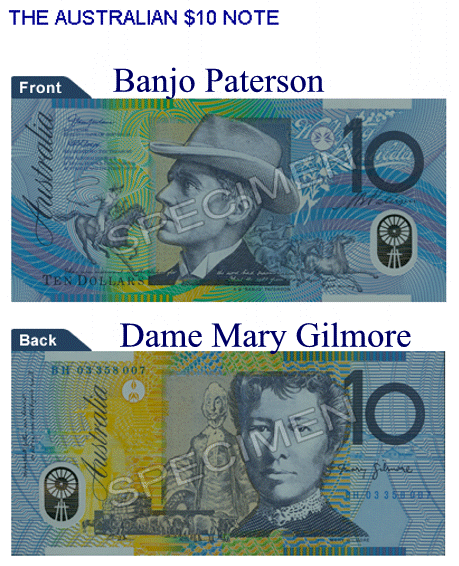 Image showing AB 'Banjo' Paterson on the A$10 note.